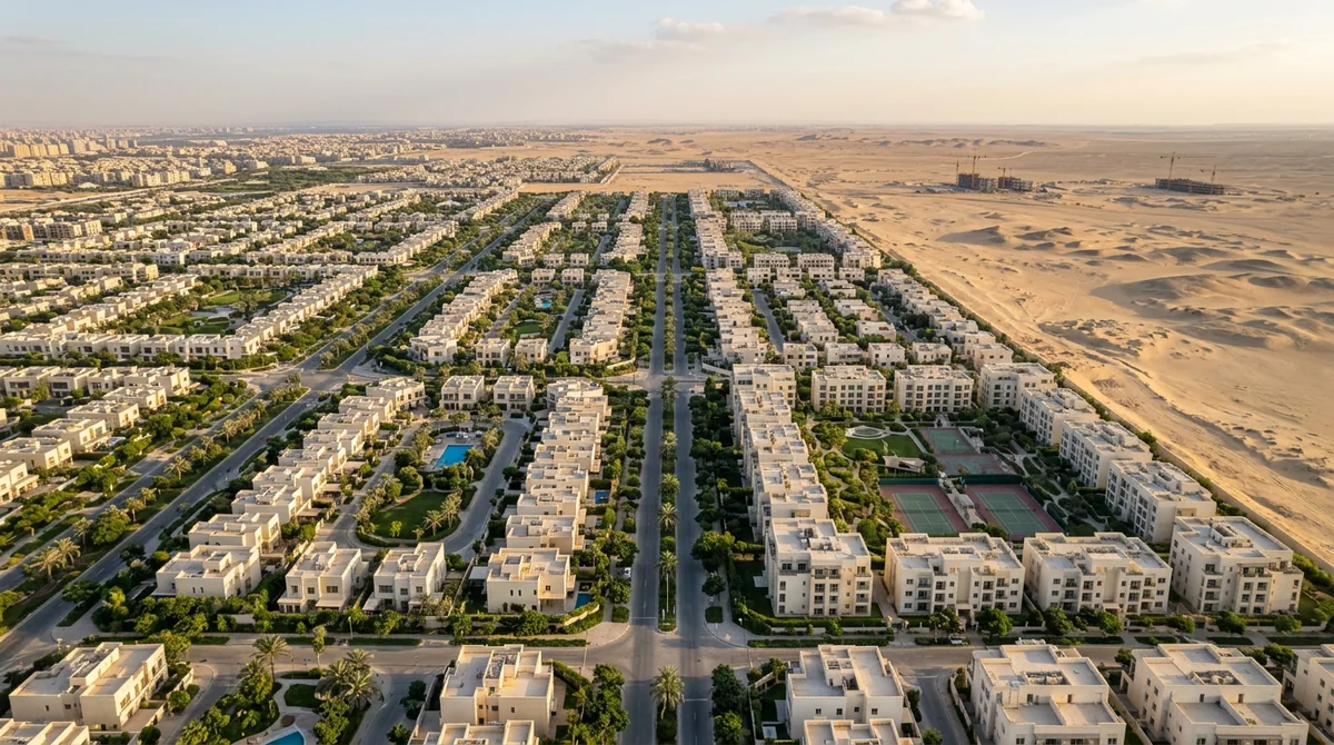 صورة تعبيرية: منظر جوي لأحياء القاهرة الجديدة وشوارعها الواسعة عند حافة الصحراء
